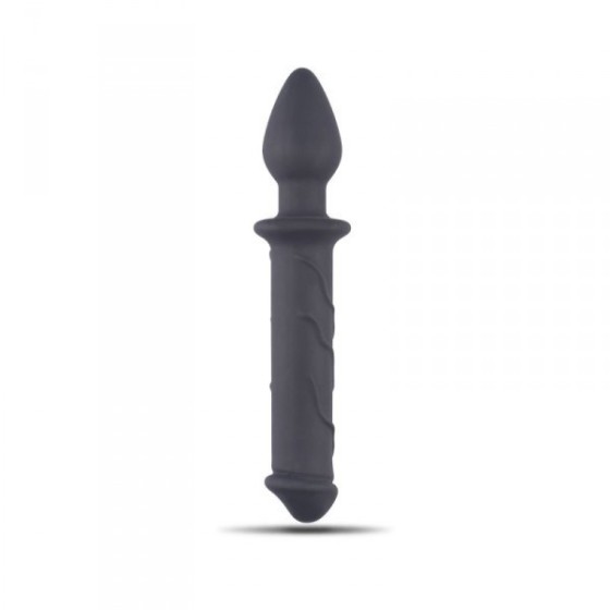 Dildo doppio realistico fallo vaginale anale con butt plug nero morbido in silicone