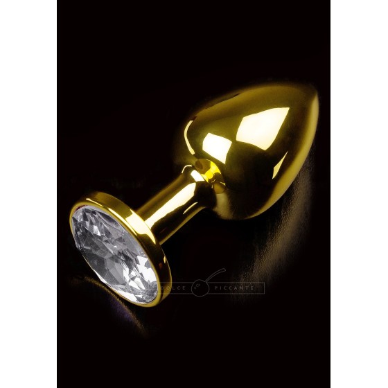 Plug anale fallo in Accaio dildo con diamante Jewellery Gold Trasparente