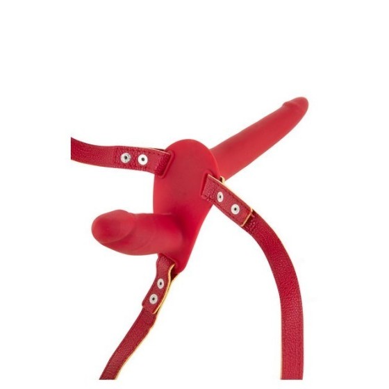 Fallo indossabile doppio dildo strap on per donna fetish in silicone rosso red
